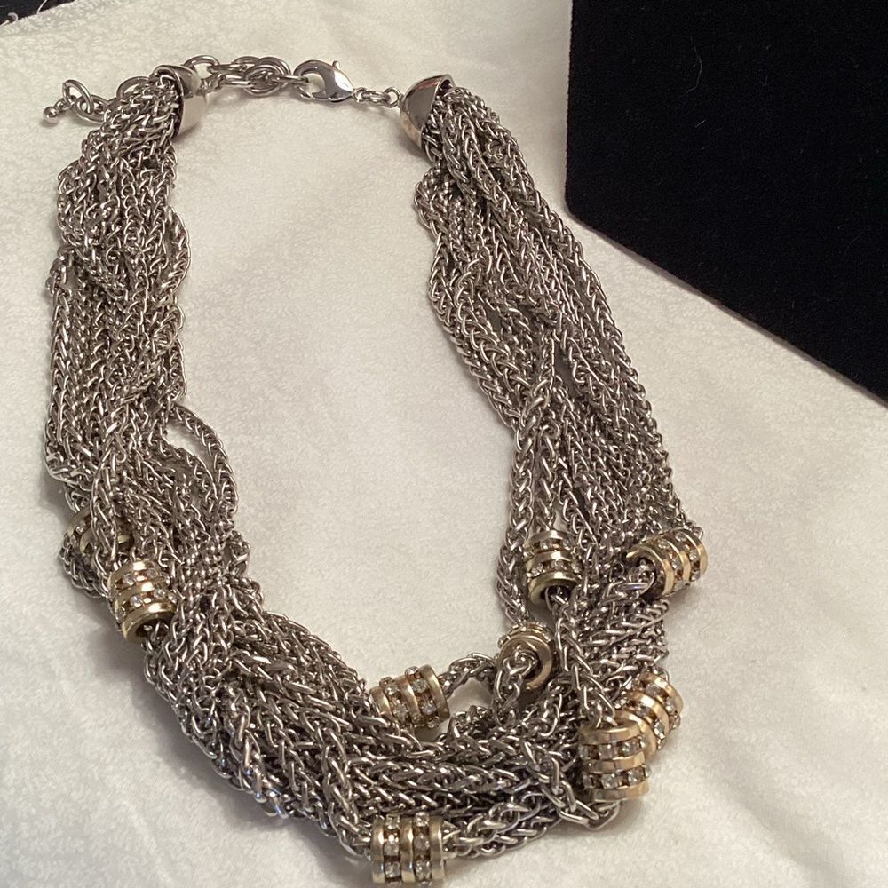 Gorgeous Silvertone Adjustable Choker Necklace 11 Strand